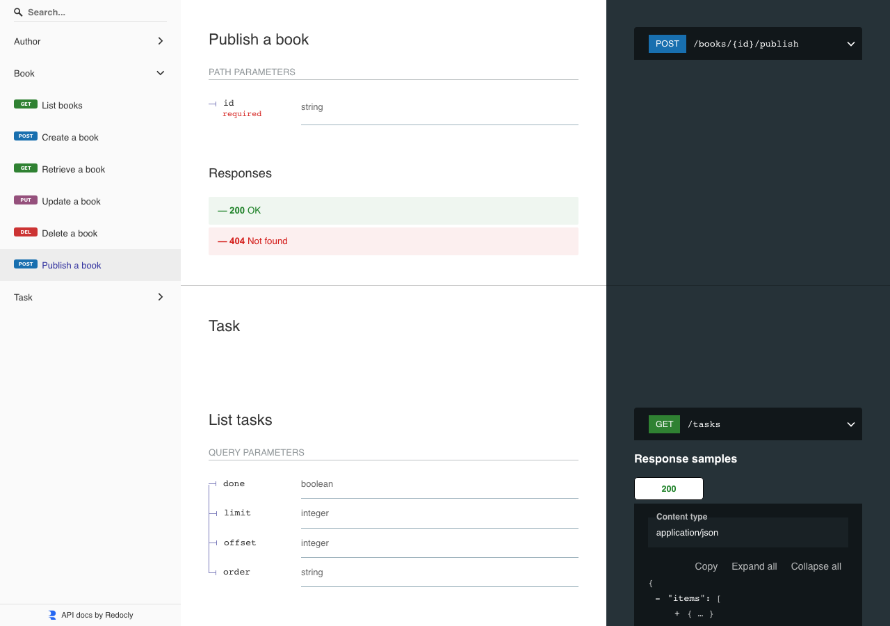 ReDoc three-pane layout